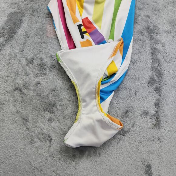 Polaroid Swimsuit Size M Multicolor Rainbow Striped Logo High Cut One Piece - Picture 4 of 11